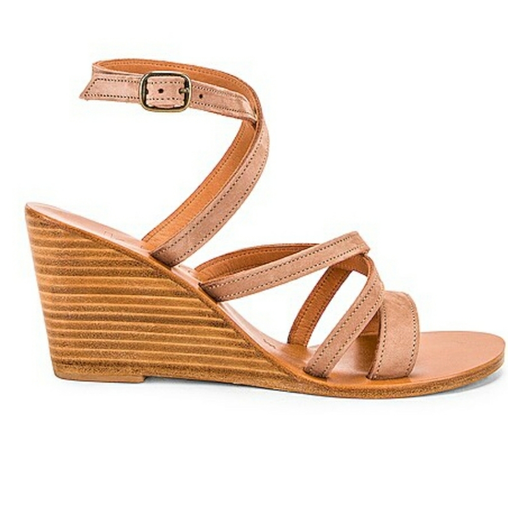 K JACQUES Chloe Wedge Shoes Nubuk Piedra Sz 6.5(37)